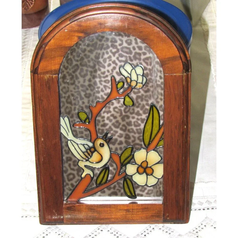 Stained Glass Wooden Framed Bird & Flower Design Wall Art